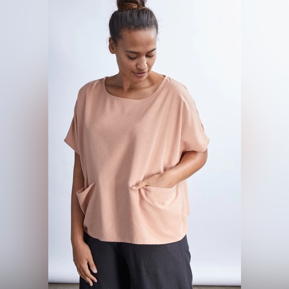 Jamie + The Jones The Pocket Box Top 100% Raw Silk in Blush- Still Full Price - Picture 2 of 9